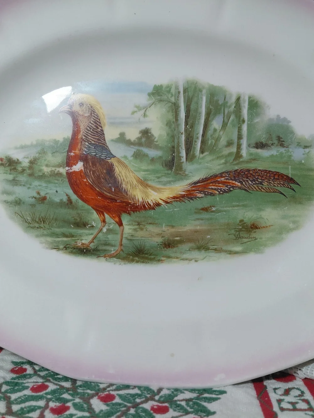 This 1924 antique S.P. Co Sebring hand-painted pheasant platter